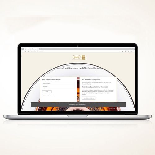 Offenes Laptop mit gezeigtem Bildschirm des Ronnefeldt B2B-Bestellportals