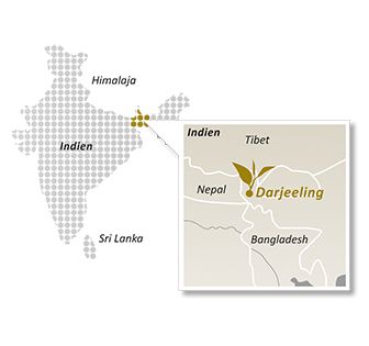 Karte mit Fokus auf die Region Darjeeling im Nordosten Indiens
