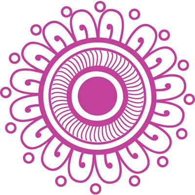 Pinkfarbenes Mandala mit floralen und kreisförmigen Ornamenten im traditionellen Stil