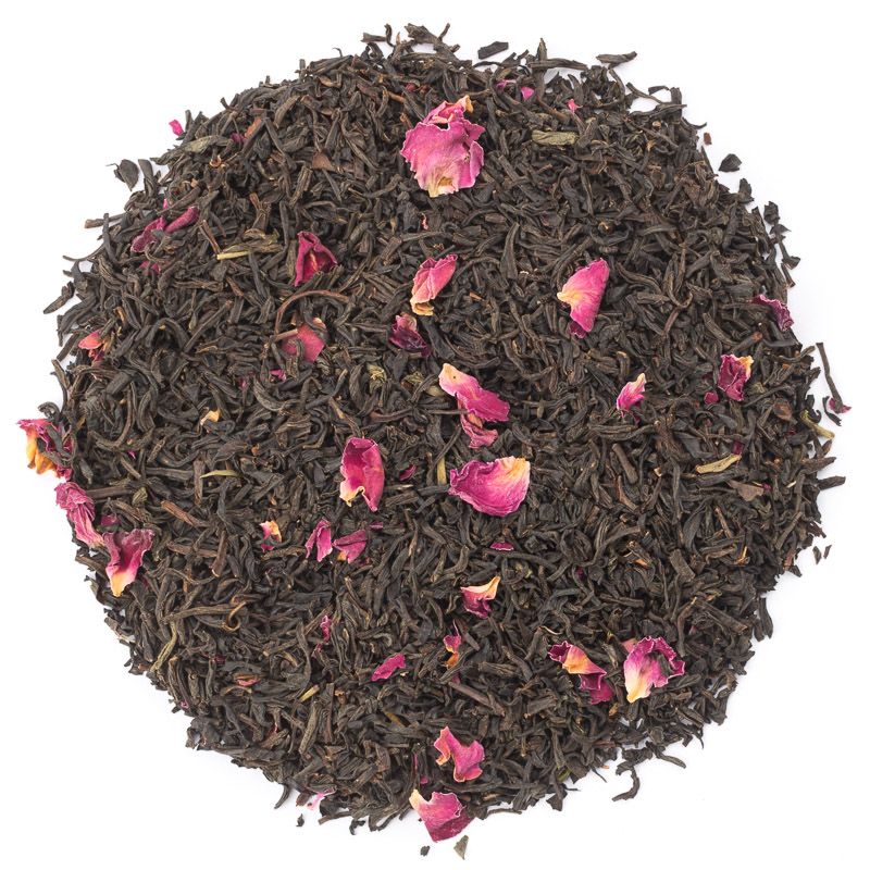 Flavored loose black tea with dried rose petals